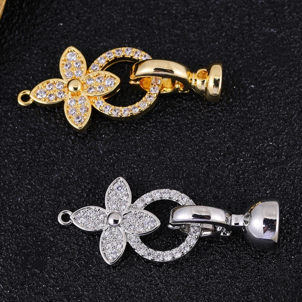 Juya Handmade 18K Gold Silver Plated Fastener Bail Connector Clasps Accessories For Needlework Pearls Beads Jewelry Making
