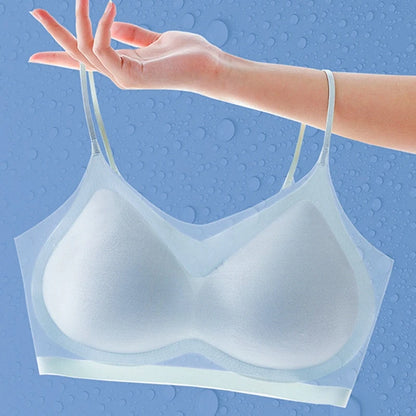 Ultra-thin Ice Silk Padded Bra Seamless Underwear Women's Thin Section  Sling Beautiful Back Vest Tops Big Chest Small Sleep Bra