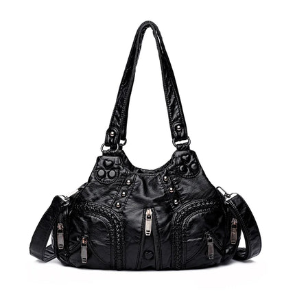 Y2k Women Shoulder Bag Vintage Punk Goth Fashion Designer Leather Tote Bag Large Capacity Rivet Motorcycle Handbag