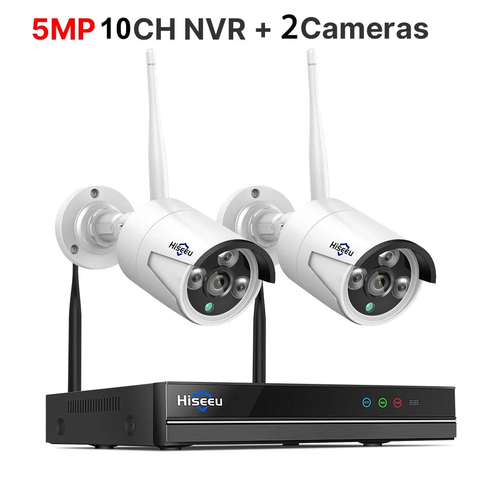 Hiseeu 3/5MP WiFi CCTV Camera Security System IR Night Vision Bullet Camera Set 10CH NVR Wireless CCTV Surveillance System
