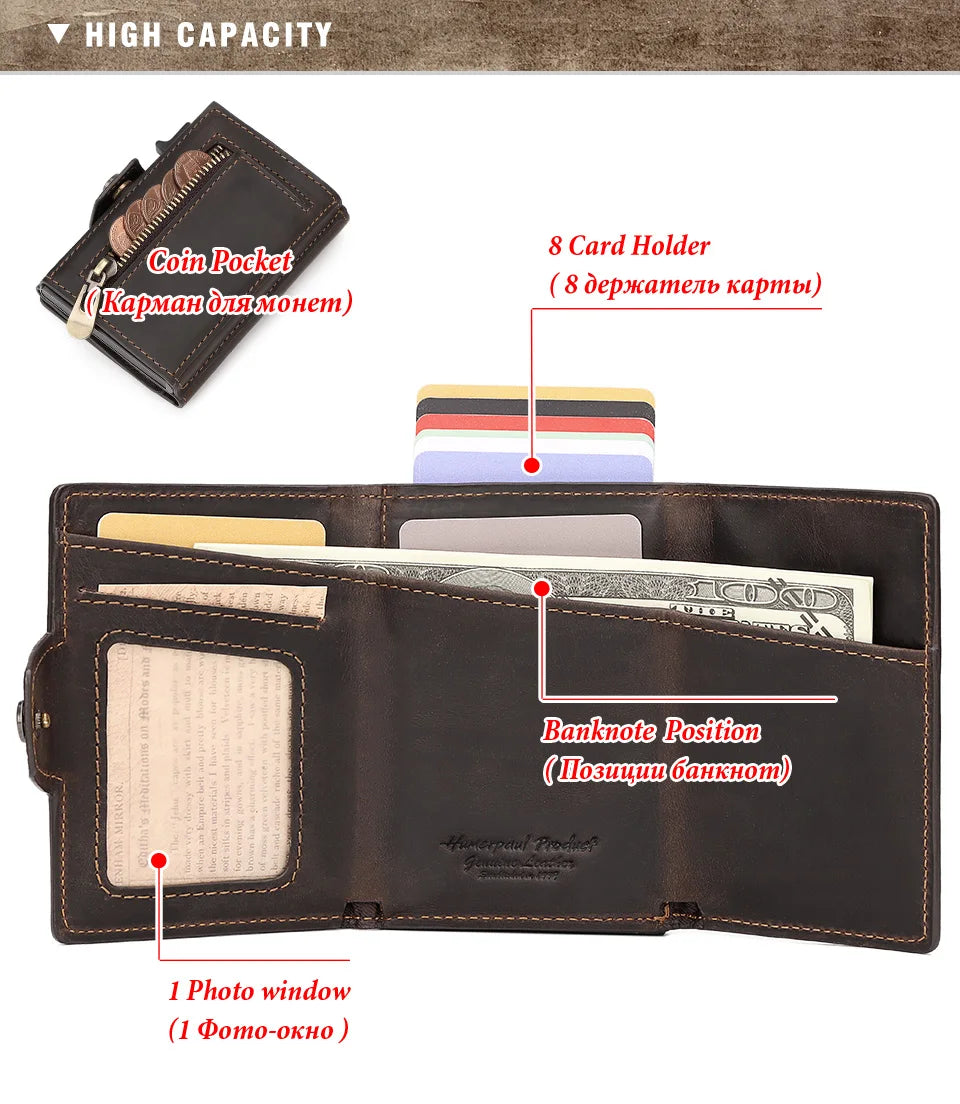 Anti-scan Magnet Credit Card Holder Wallet Genuine Leather Automatic Pop Out Aluminum Smart Wallets Luxury AirTag Purse Set