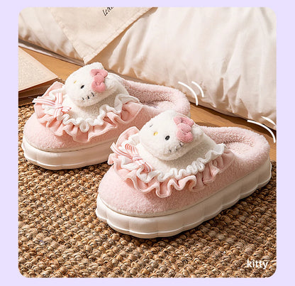 Sanrio Kawaii Cinnamoroll Womens Slippers Kuromi Hello Kitty Plush Cartoon Cute Sweet Suitable Indoor Outdoor Winter Shoes