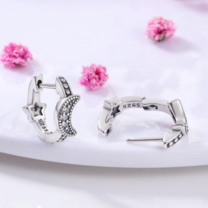 Genuine 925 Sterling Silver Love Feather Earrings Fit Original Charms Hoop  For Women girls Stud Earring Fine Jewelry Gifts