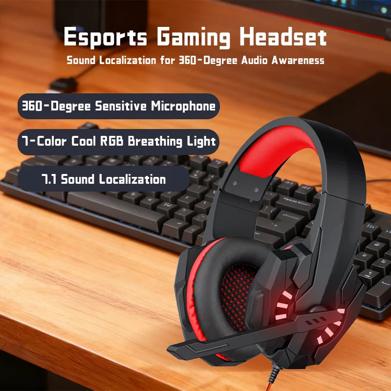 Bass Gaming Headset with Mic Over-Ear Headphones Stereo Sound Gamer Video Game Noise Cancelling for PC Gaming Headset Esports