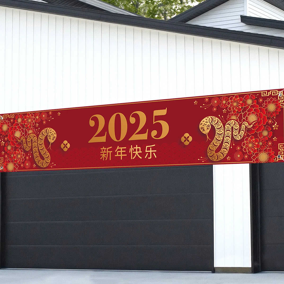 Black/Red Gold Happy New Year 2025 Banner Navidad Natal Noel Outdoor Flags New Year Party Decor Balloon Photography Background