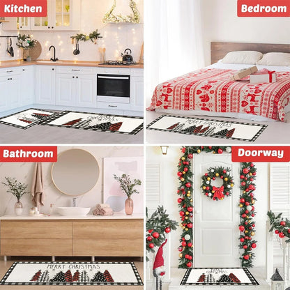 Plaid Christmas Tree Floor Mat Home Kitchen Absorbent Non-slip Mat Merry Christmas Decoration For Home 2024 Happy New Year 2025