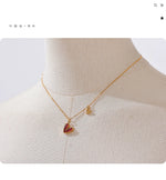 Yhpup Red Enamel White Natural Shell Stainless Steel Heart Pendant Necklace Trendy Exquisite Jewelry Attractive Accessories