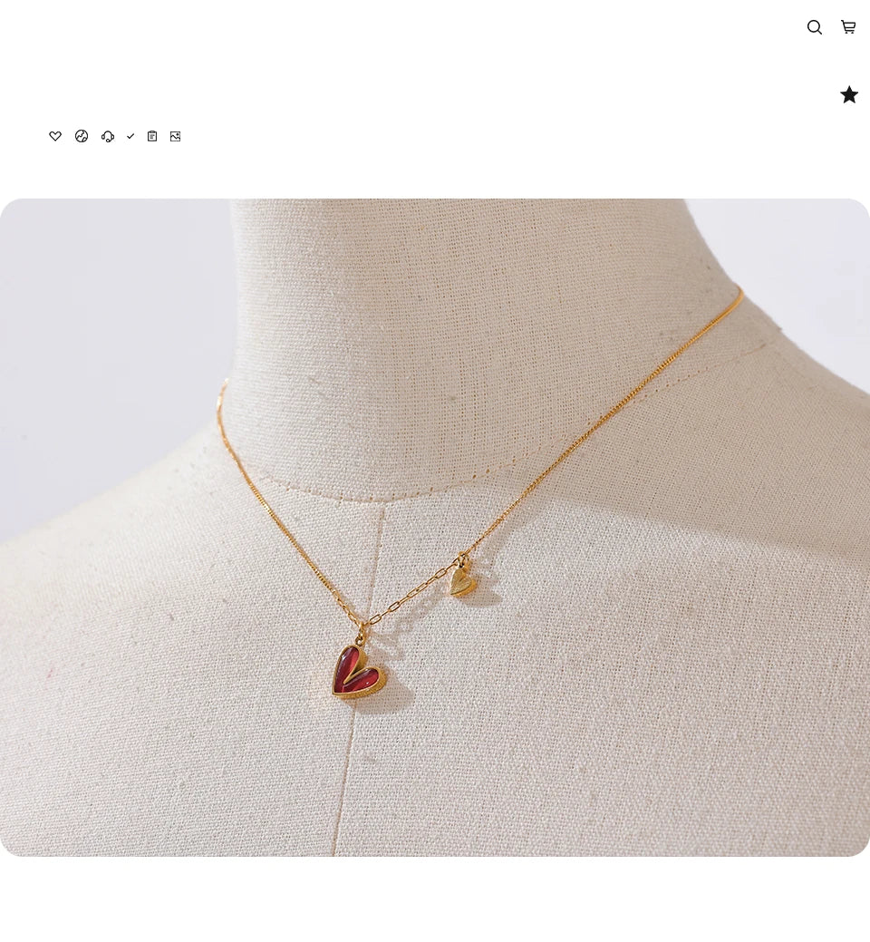 Yhpup Red Enamel White Natural Shell Stainless Steel Heart Pendant Necklace Trendy Exquisite Jewelry Attractive Accessories