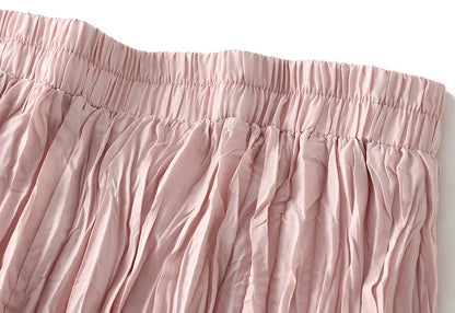 UCXQ Simple Luxury Multi Solid Colors Pleated Skirt For Women's Large Hem Folds A-line Skirts Female 2024 Spring Autumn 23A7004