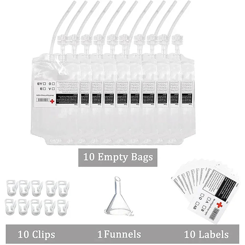 350ml Halloween Blood Bags for Drinks,Blood Bags of Vampire,Energy Drink Bags,Drinkable Blood Bags,Halloween Scary Props