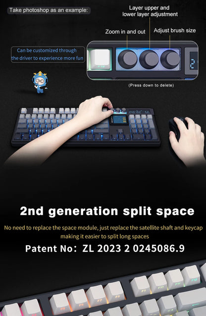 SKYLOONG GK104 Pro Full-Size 3-Mode Wireless Mechanical Keyboard with 2.0 Screen 3 Knobs Hot-Swappable Silent Switch PBT keycaps