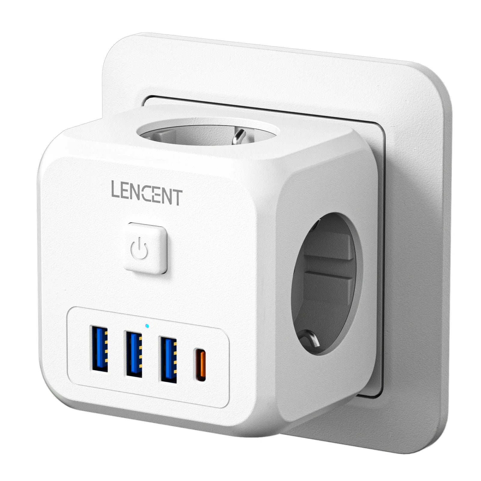 LENCENT EU Plug Power Strip Wall Socket with 3 AC+3 USB QC 18W +1 Type C PD 35W Fast Charger Adapter 7-in-1 Socket On/Off Switch