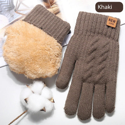 Men Knitted Thick Thermal Full Finger Gloves Women Men Fashion Winter Outdoor Warm Wool Driving  Gloves Touchscreen Mittens
