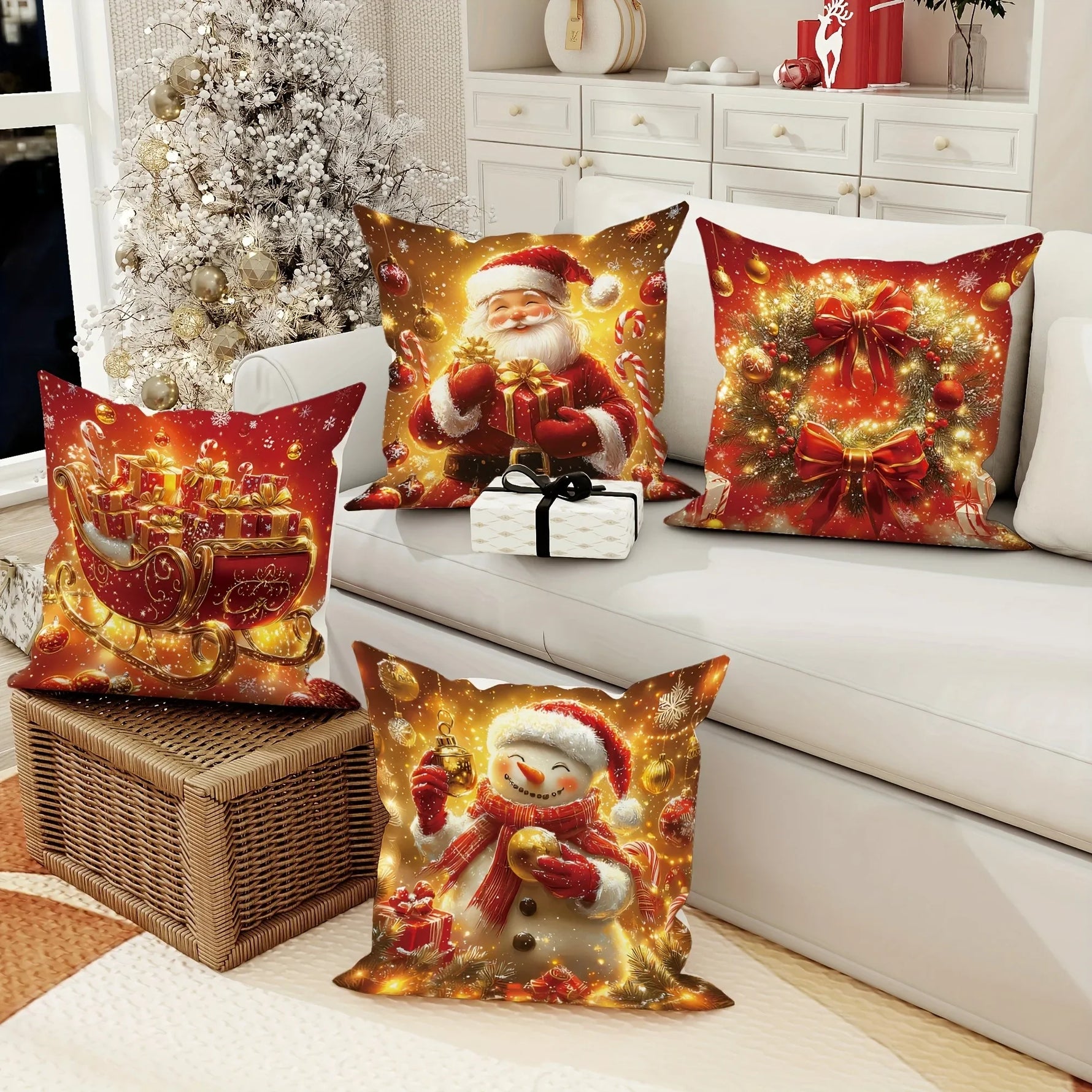 Christmas decoration pillowcase Santa Claus carriage Snowman garland pattern suitable for home room sofa cushion cover
