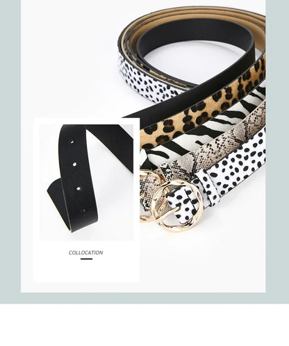 Women's Personalized Leopard Patterned Snake Patterned Belt with Gold Buckle for High-end Fashion and Fashionable Wear