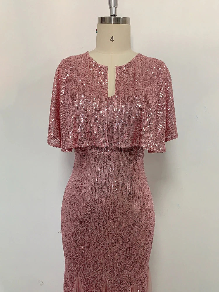 V-Neck Mermaid Dress with Shawl, Long Formal Prom Party Gown, Sequins Sleeveless, Sexy Evening Dress, Plus Size