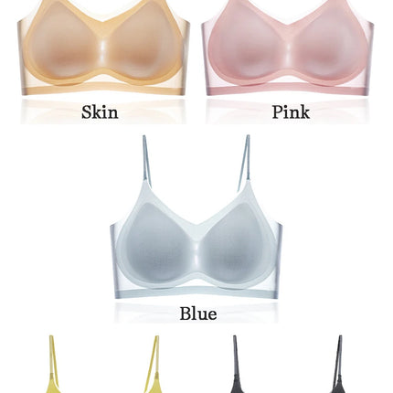 Ultra-thin Ice Silk Padded Bra Seamless Underwear Women's Thin Section  Sling Beautiful Back Vest Tops Big Chest Small Sleep Bra