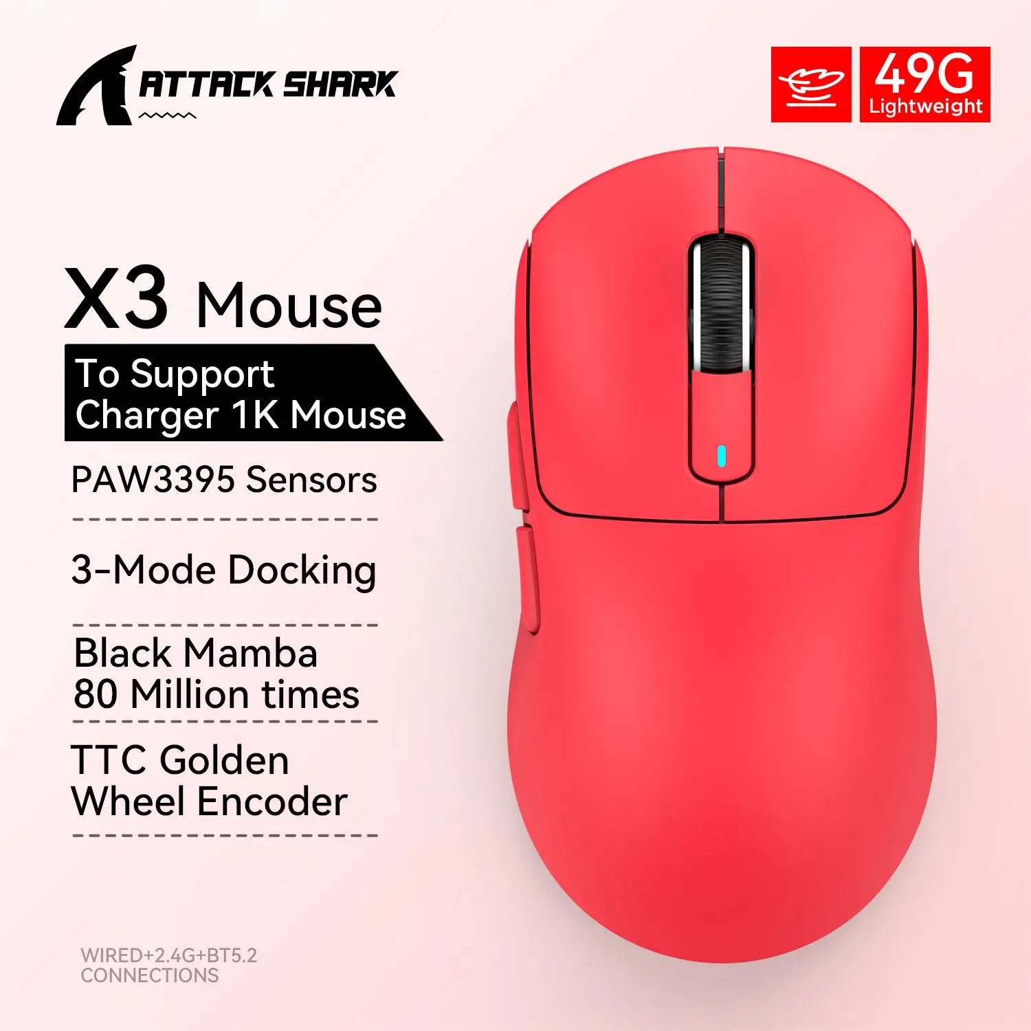 Attack Shark X3orX3Pro  PixArt 1K/4K lightweight，3-mode macro wireless gaming mouse,26K DPI PAW3395,suitable for laptop/Win/Mac