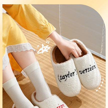 Taylor's Version Slippers Women Winter Indoor Warm Red Black Fashion Comfortable Embroidered Letters Girls Gift Home Shoes