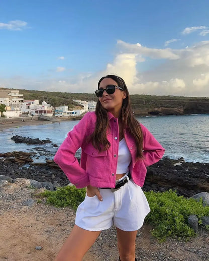 2024 Autumn New Product European and American Cross-border Women's Street Casual Fedora Shirt Woolen Jacket Top 8BS9568