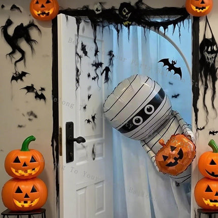 Halloween Mummy Holding Pumpkin Aluminum Foil Balloon Black Orange Prank for Halloween Party Decoration Horror Elements Ornament