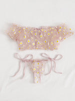 Sexy Fancy Lingerie Set 2 Pieces Transparent Halter Off Shoulder Women's Underwear Beautiful Daisy Print Bra And Panty Sets