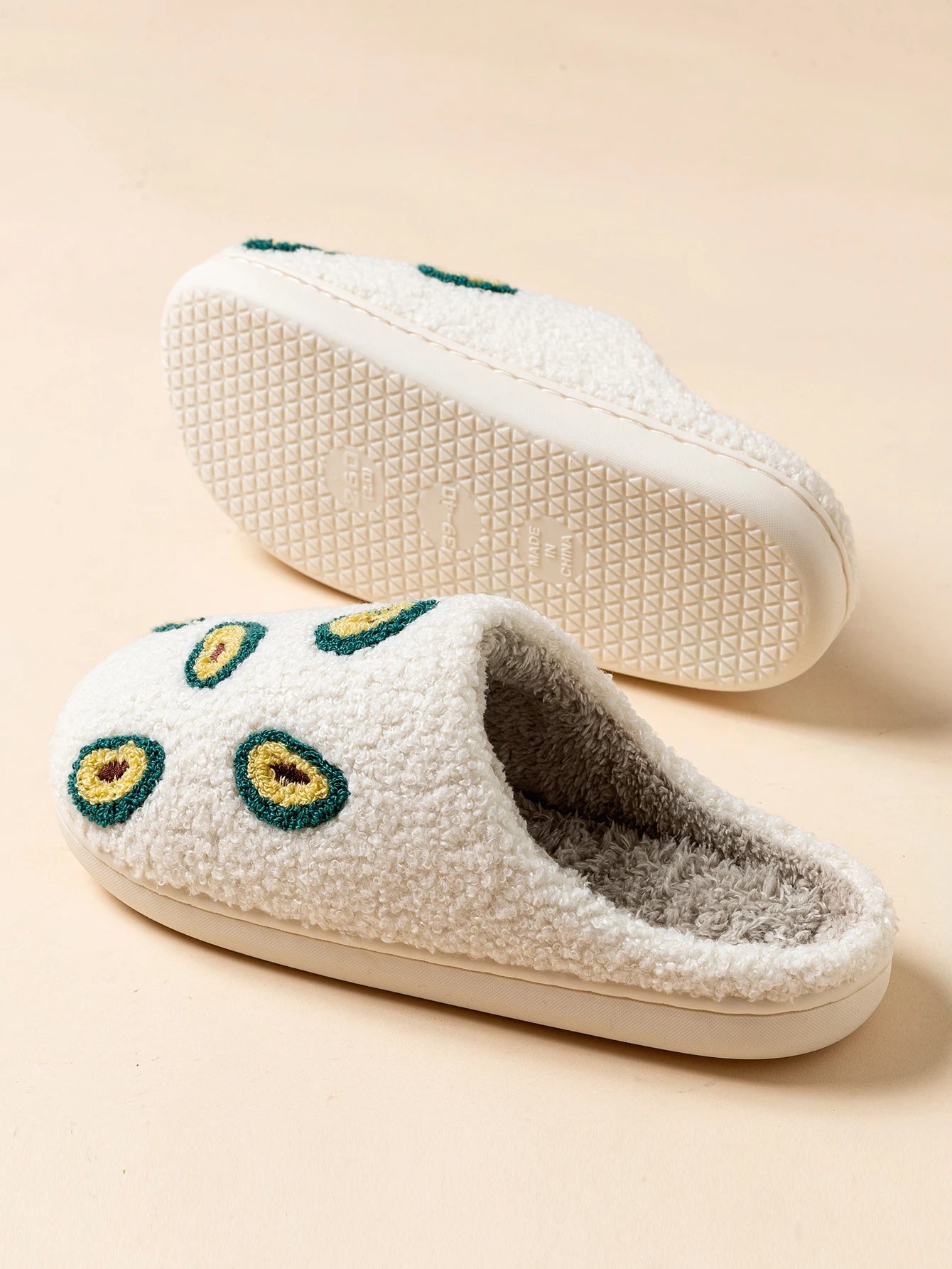 Cute Avocado Women Slippers Winter Warm Indoor Fruit Cartoon Funny Soft Non-slip Slipper Cherry Strawberry Comfy Cotton Shoes