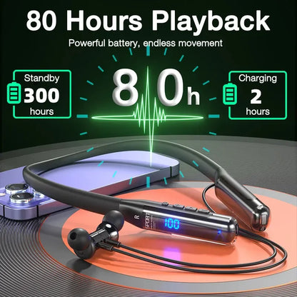 EARDECO 80 Hours Endurance Bluetooth Sport Headphone with Mic Wireless Headphones Bass Stereo Neckband Earphones Bluetooth 5.3