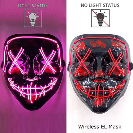 Wireless Neon LED Purge Mask Glow in The Dark Cosplay Horror Mask Halloween Masquerade Party Masks Glowing Funny Dress Up