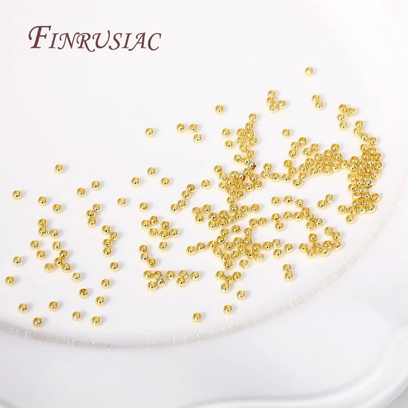 18K Gold Plated Separators For Bead,Spacers Beads For Jewelry Making,Brass Metal Round Beads,DIY Bracelets/Necklace Accessories