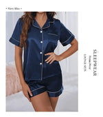 Women Silk Satin Pajamas Set Two-piece Pj Sets Sleepwear Loungewear Button-Down Pajama Women 2 Piece Pijama Homewear Shorts Set