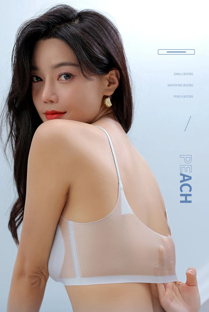 Ultra-thin Ice Silk Padded Bra Seamless Underwear Women's Thin Section  Sling Beautiful Back Vest Tops Big Chest Small Sleep Bra