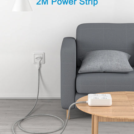 LENCENT EU Plug Power Strip with 4 AC Outlets+ 3 USB+ 1 Type C +2M/3M Braided Cable Multi Socket with Switch for Home/Office