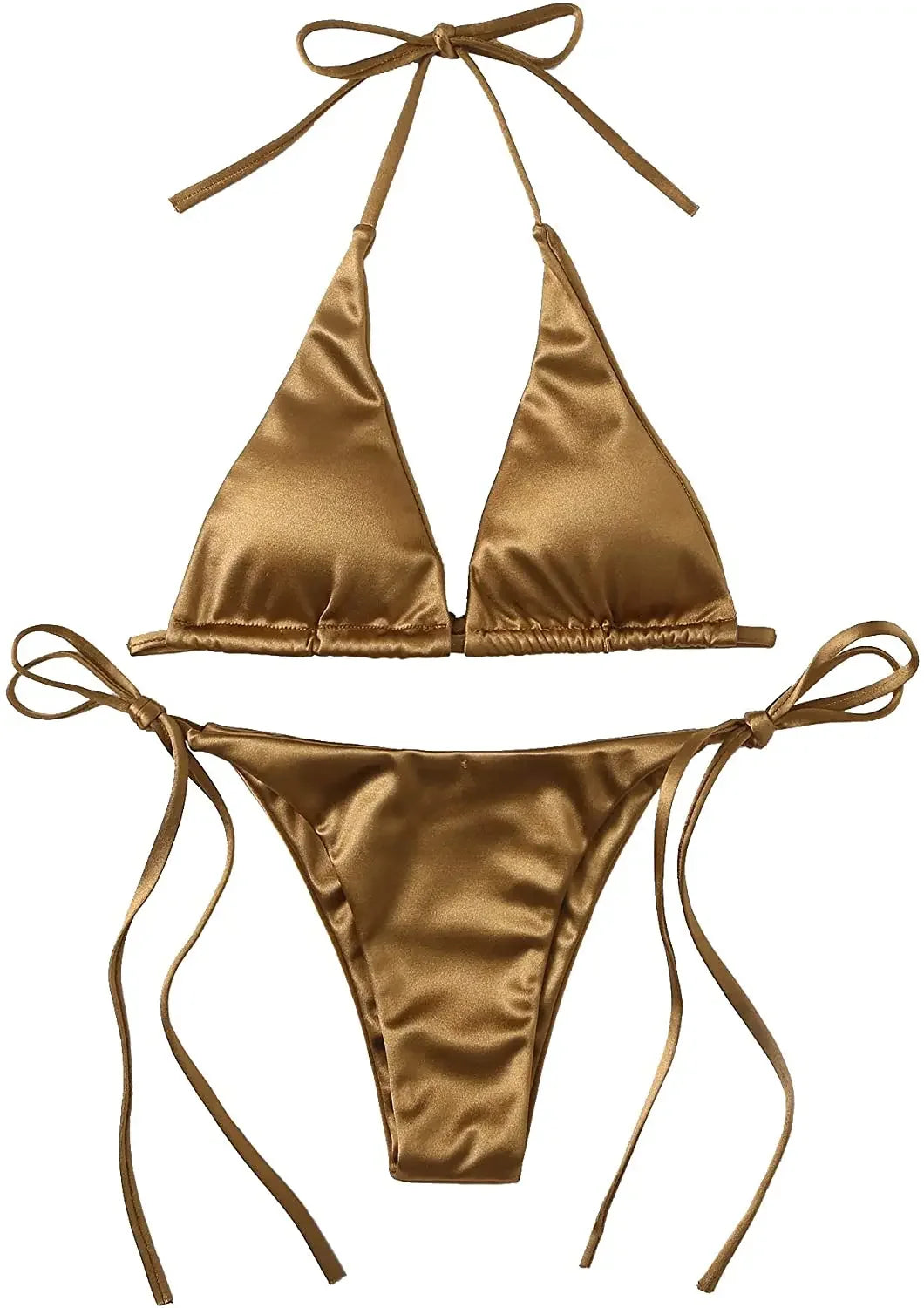 Halter Brazilian Metallic Satin Bikini Women Swimwear Female Swimsuit Two-pieces Bikini Set High Cut Bathing Suit Swim Beachwear