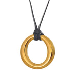 Yhpup Long PU Leather Stainless Steel Round Pendant Fashion Bib Necklace Minimalist Tarnish Free for Women Stylish Trend Jewelry
