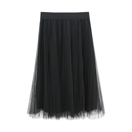 3 Layers Tulle Skirts Womens Black Gray White Adult Tulle Skirt Elastic High Waist Pleated Midi Skirt