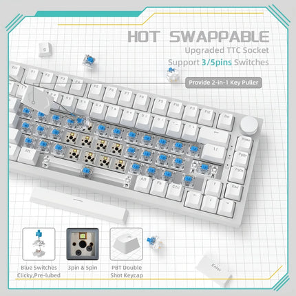 AJAZZ AK820 Wired with rotary volume buttons Hot-swappable keys for office and home mechanical keyboards