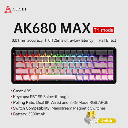 AJAZZ AK680 MAX Magnetic Switch Mechanical Keyboard 60% Rapid Trigger 0.01mm 8K/1K Return 68 keys Wired/Wireless Gaming Keybaord