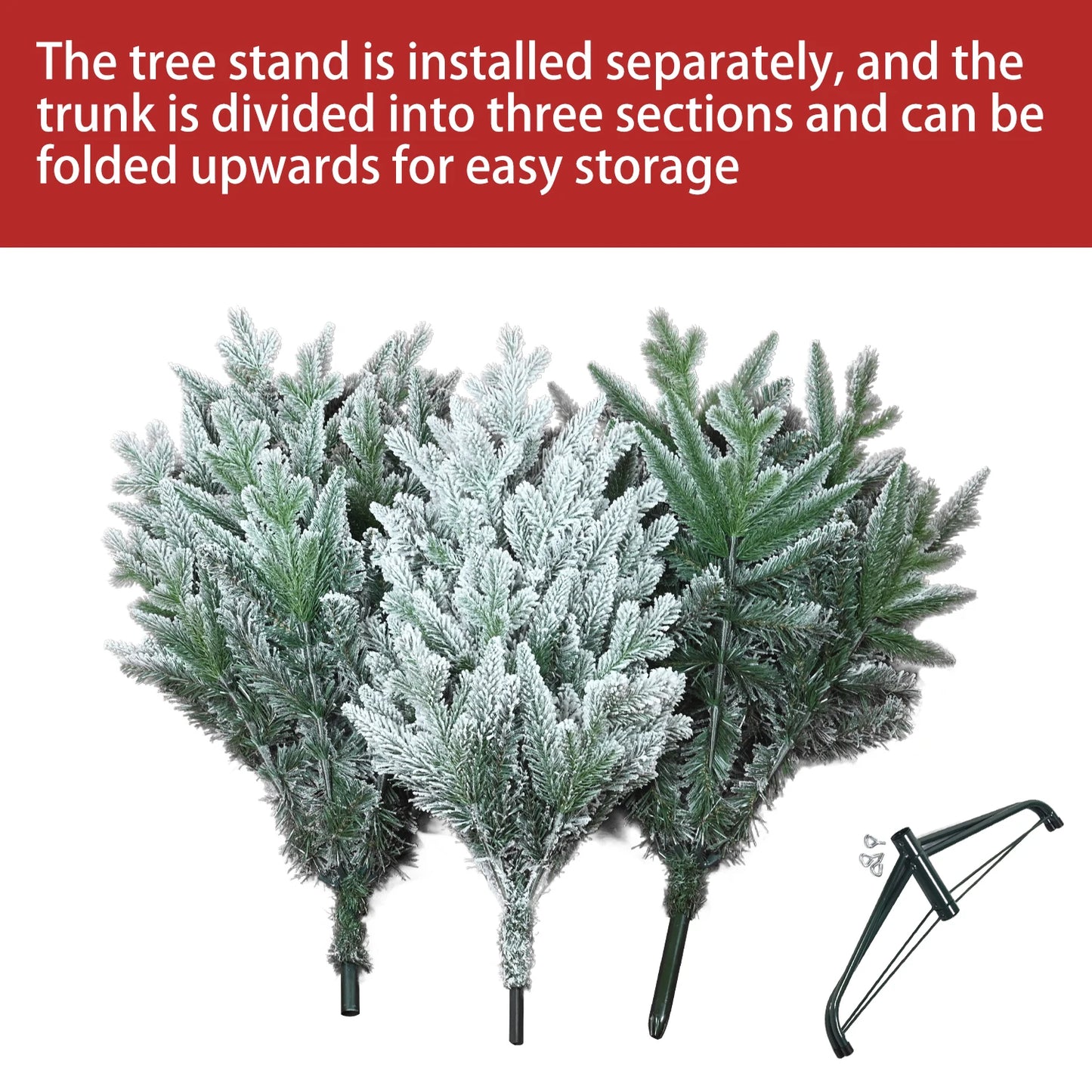 152/213cm Artificial Christmas Decoration Tree 694/1401 Branch Tips Flocked Xmas Tree Sturdy Metal Stand Auto-Spread/Close up