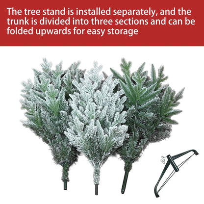 152/213cm Artificial Christmas Decoration Tree 694/1401 Branch Tips Flocked Xmas Tree Sturdy Metal Stand Auto-Spread/Close up