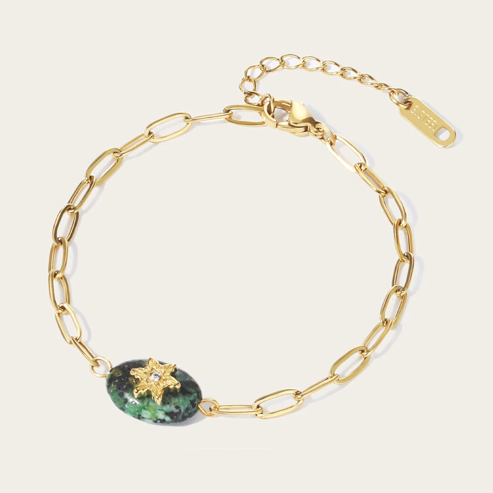 YACHAN 18K Gold PVD Plated Stainless Steel Chain Bracelets for Women Charm African Turquoise Natural Stone Trendy Jewelry Gift