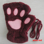 Cat Claw Gloves Winter Cute Cartoon Cat Girls Fingerless Gloves Thickened Velvet Bear Paw Half Finger Gloves