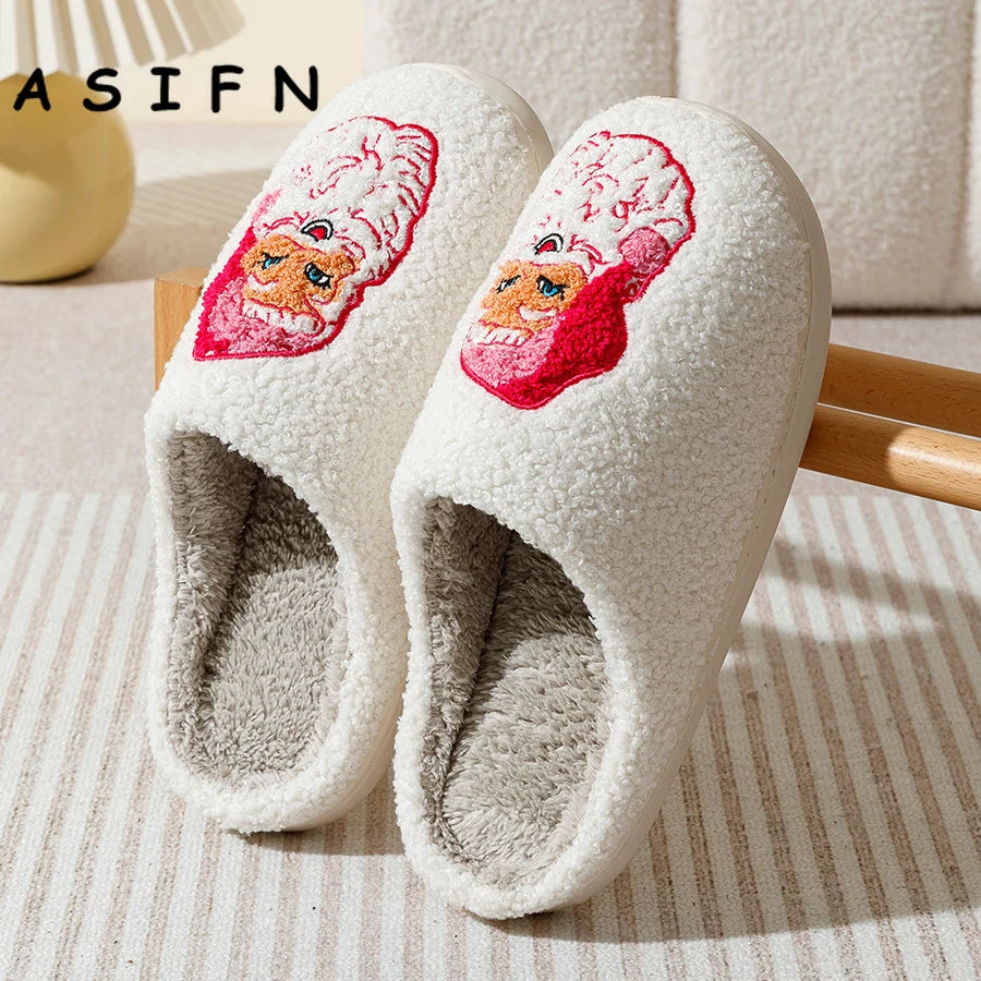 Fashion Winter Christmas Santa Claus Slippers Houseshoes Women Comfy Home Flat Slip-on Bedroom Cute Pink Christmas Party Shoes