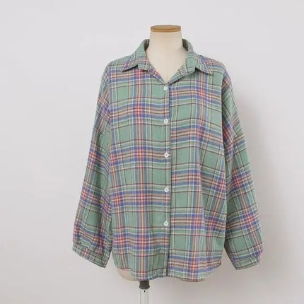 Plaid Shirt Women Autumn Long Sleeve Top Female Vintage Fashion Single Breasted Blouse Ladies Preppy Style Loose Check Shirts