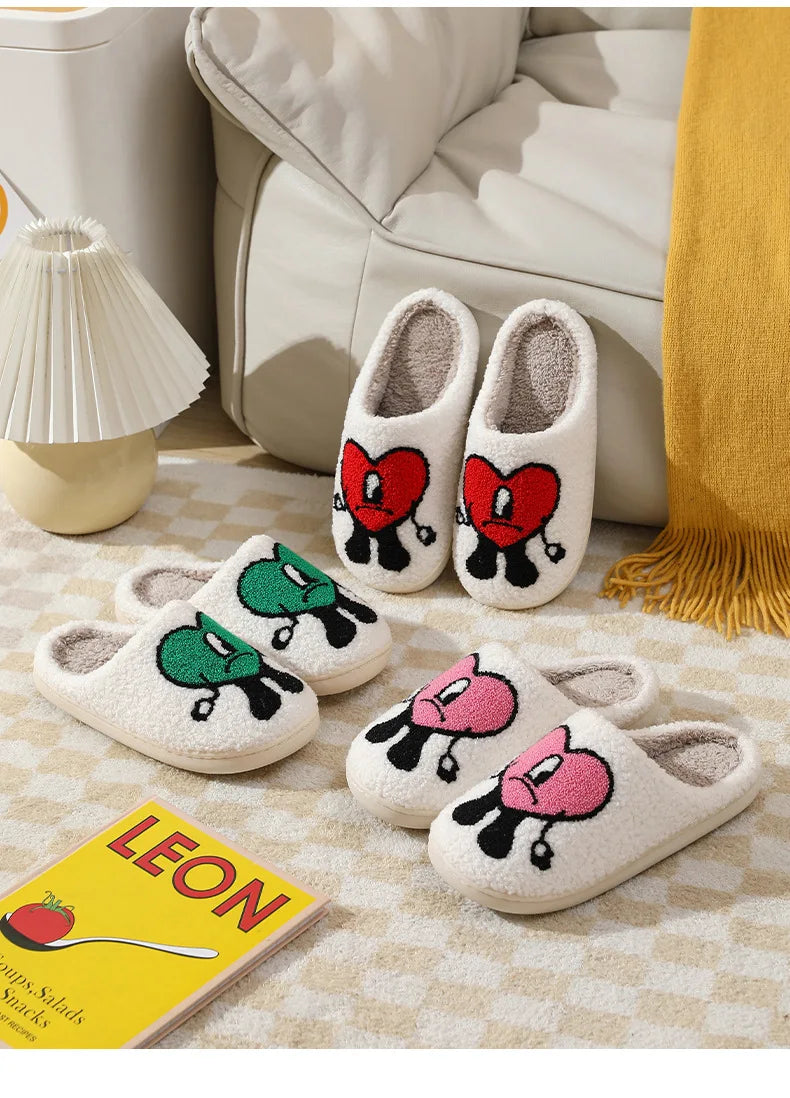 Winter Home Warm Women Slippers House Girl Fur Cute Bad Bunny Love Cushion Slides Bedroom Ladies Cotton Female Plush Shoes