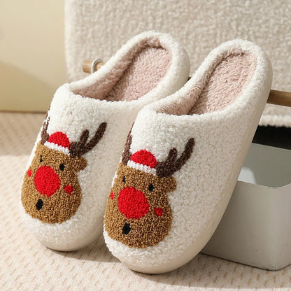 Christmas Deer Slippers Indoor Warm Slipper Women Men Bedroom Slipper Women Fuzzy Fluffy Slippers for Winter for Christmas Gift