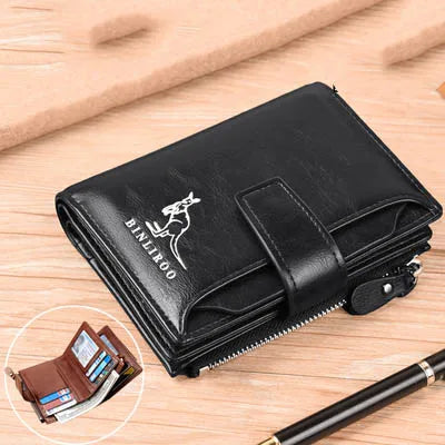 Leather Men's Wallet Luxury Short RFID Card Holder for Men Zipper Coin Purse Portable Male Wallets Billfold