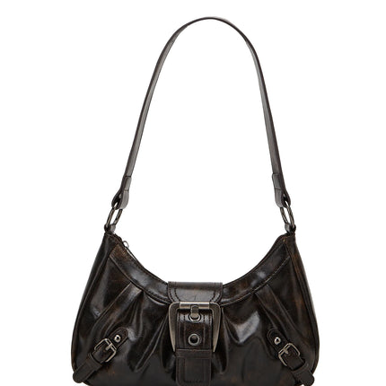Y2K Retro Style Shoulder Bag, Maillard Pleated Rivet Armpit Bag, Fashionable Ladies Cool Leather Shoulder Bag