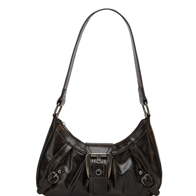 Y2K Retro Style Shoulder Bag, Maillard Pleated Rivet Armpit Bag, Fashionable Ladies Cool Leather Shoulder Bag