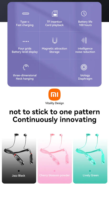 200 Hour Play XIAOMI i35 Neckband Wireless Earbuds Bluetooth5.3 Stereo Earphones Noise Reduction Sport Neckband Headset